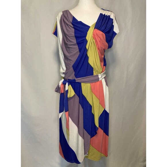 Max & Cleo Dresses & Skirts - 70s 80s Vibe Color Block Faux Wrap Midi Dress Tie Waist Max And Cleo Women’s L